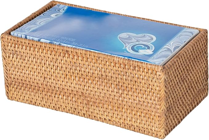 KOUBOO Loma Rectangular Rattan Tissue Box Cover, Wicker Holder, Brown Decor | Handwoven natural texture, easy-access opening, fits standard rectangular tissue boxes, decorative accent for multiple rooms
