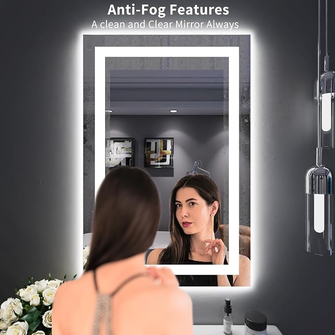 LOAAO 24"X36" LED Bathroom Mirror with Lights | Anti-Fog, Dimmable, 3 Color Temperature, Backlit + Front Lit, Memory Function, Tempered Glass, UL Listed