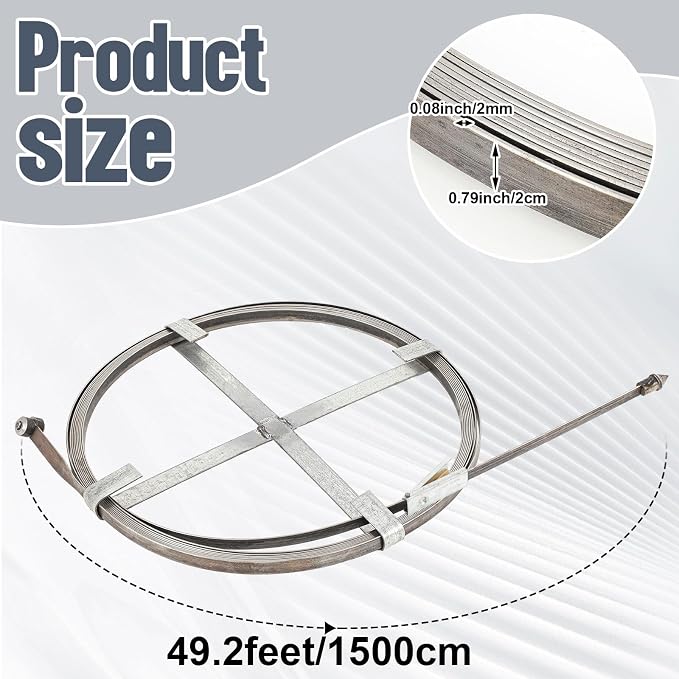 Blulu Flat Sewer Rod 3/4" x 50ft Drain Snake, Adjustable Grip Handle Plumbing Auger Flexible Steel Sewer Cleaning Tool for Dredge Sewers Wells Kitchen Sink Bathroom Drain Outdoor Pipes