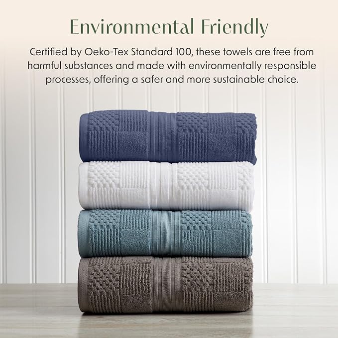 100% Cotton Bath Towel Set | 4-Pack | Textured | Indigo | Luxury Geometric Design | Absorbent & Quick-Dry Bathroom Towels | Textured and Durable Cotton Towels for Bathroom | OEKO-TEX