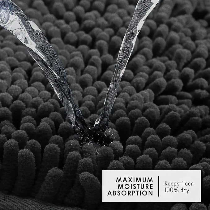 Hearth & Harbor Bathroom Rugs, Chenille Bath Mat - Machine Washable Bath Mats for Bathroom Non-Slip Backing Rubber, Quick Dry Mat - Black Bath Rug, 17x24-26x44-20x24