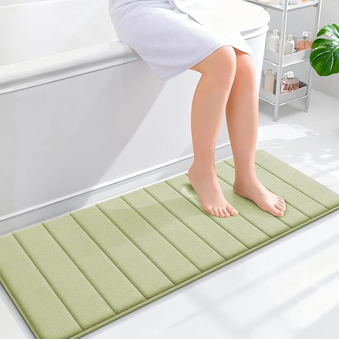 OLANLY Memory Foam Long Bathroom Rugs Runner 47x17, Super Soft Absorbent | Vanilla, Quick Dry Bath Mat, Machine Washable Shower Floor Rugs, Bathmat Carpet for Bathroom Floor, Tub and Shower