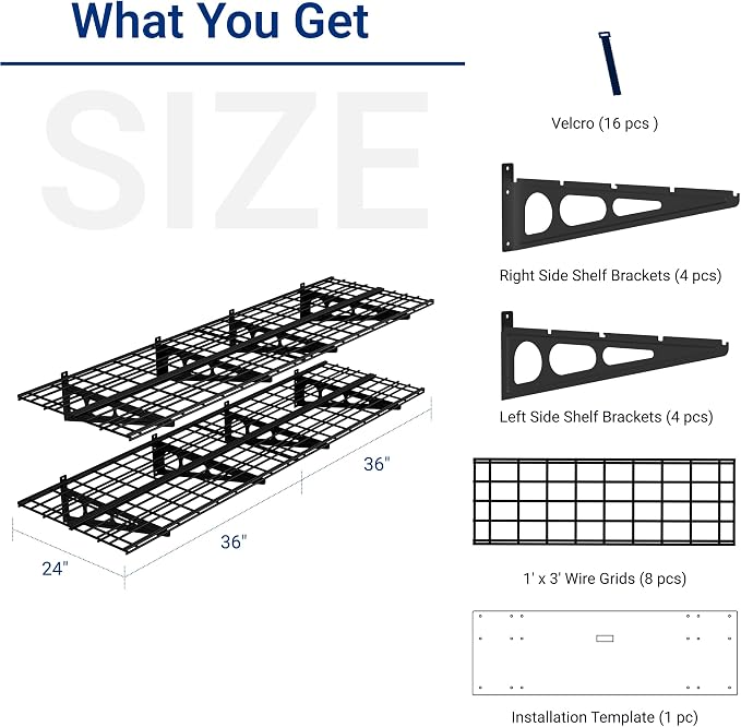 FLEXIMOUNTS 2-Pack 2x6ft Garage Shelving 24-inch-by-72-inch Heavy Duty Wall Mounted Shelves Garage Storage Rack Floating Shelves, 1400lbs Load Capacity, Black, Classic Series