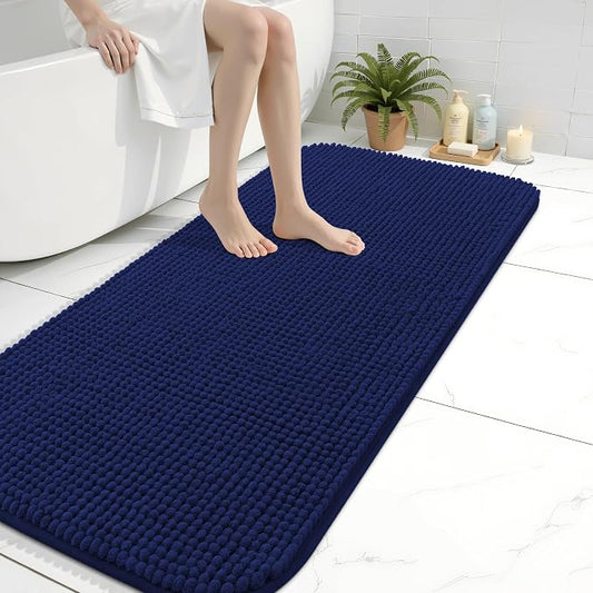 Arotive Chenille Bathroom Rugs 44x24, Soft Absorbent Bath Mat, Navy | Rubber Backing, Machine Washable Dry Bath Mats for Bathroom Floor, Tub and Shower, Home Decor Accessories