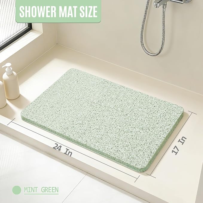 17 * 24in Shower Mat Bathtub Mat Non Slip | Bathmats Non Slip, Quick Drying Foot Scrubber Loofah Mats for Inside Shower, Tub, Bathroom, Home, Mint Green