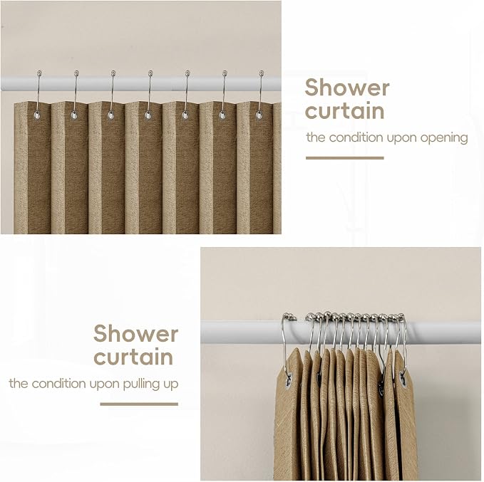 AJAZZ Magnetic Folding Shower Curtains Fabric Polyester Material Waterproof Shower Curtain Suitable for Family Hotel Homestay (Brown,77" W x 72" L) 1 Panel