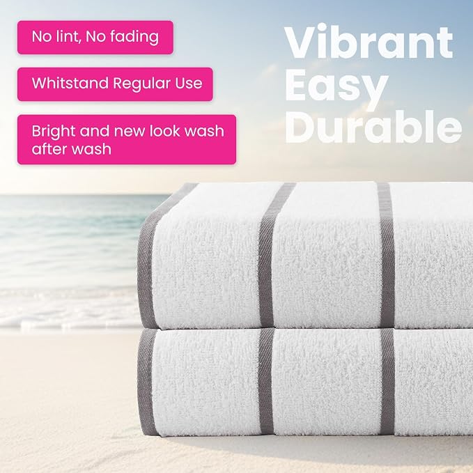 CASA COPENHAGEN Cabana Pool 4Pcs 100% Egyptian Cotton Large Designer Beach Towels Set- White Ash, 500GSM, 55"x27", 4 Beach Bath Towels Set for Women & Men