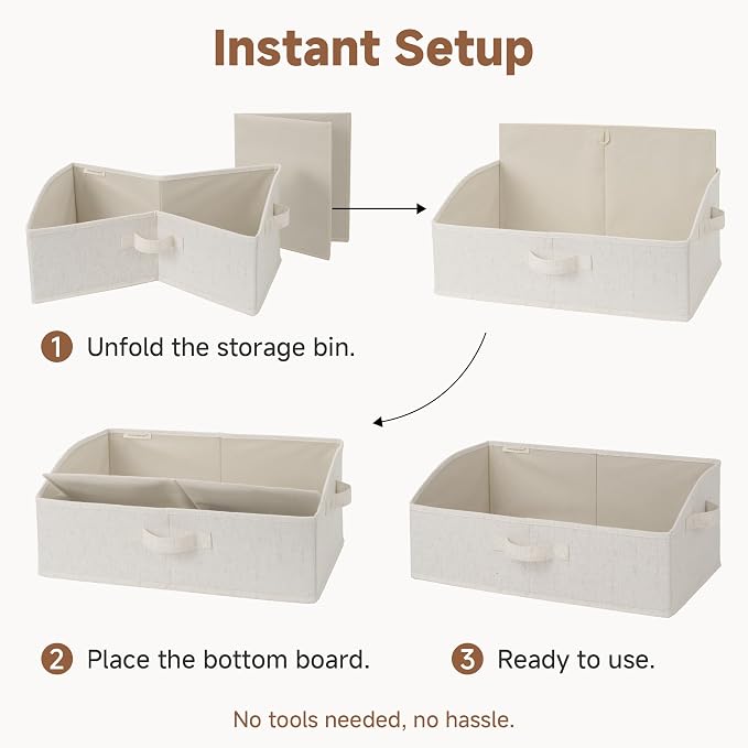 StorageWorks Closet Storage Bins, Beige(Cotton-linen), Large, 3-Pack | Linen Closet Organizer and Storage, Closet Organizer Bins, Shelf Baskets for Clothes, Purses, Towels