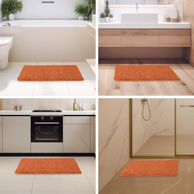 Burnt Orange Bathroom Rugs – Absorbent and Washable Bath Mat, Non-Slip, Thick Soft Chenille Bath Rugs for Bathroom Floor, Shower, Sink - 20" x 32"