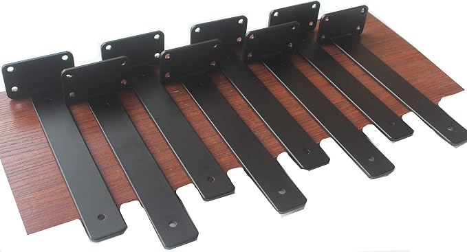 8 Pack - 11 inch Black Hidden L Shelf Bracket (1/5 Inch Thicked) Iron Floating Shelf Brackets Rustic Industrial Metal Brackets for Shelf Support