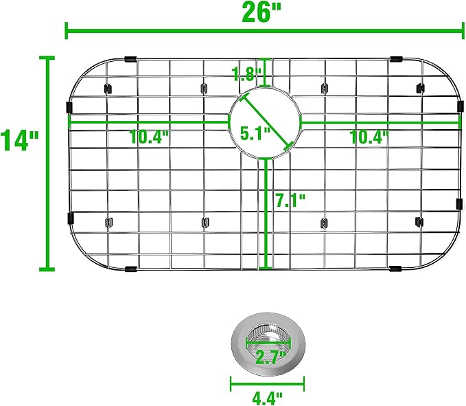 26"x14" Sink Protectors for Kitchen Sink with Rear Drain Hole | Rust Resistant Stainless Steel Kitchen Sink Grid and Sink Protectors, Sink Rack for Bottom of Sink with Sink Strainers
