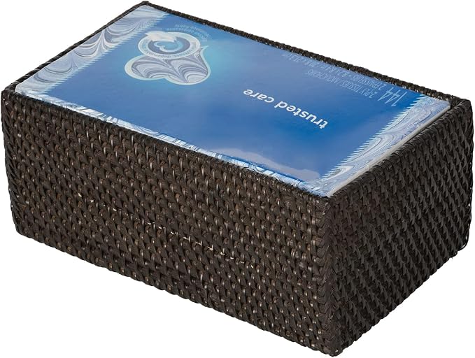 KOUBOO Loma Rectangular Rattan Tissue Box Cover, Wicker Holder, Espresso | Handwoven natural texture, easy-access opening, fits standard rectangular tissue boxes, decorative accent for multiple rooms