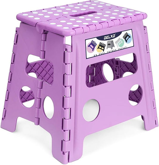 Delxo Folding Step Stool 13 Inch,300 Lbs Step Stool for Adults Purple | Foldable Step Stool 13",Non-Slip Foot Stools with Handle,Lightweight Collapsible stools for Kitchen,Bathroom,Bedroom,Garden