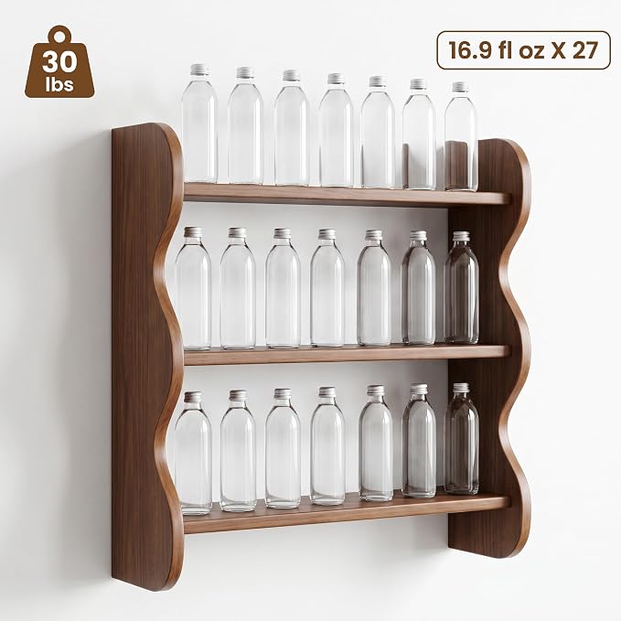 KACIA & CO. 3-Tier Floating Shelf, 100% Solid Pine Wood Rustic Wall Mounted | 10-min quick install, tool-free assembly, 100% Solid pine, moisture resistant. Ideal for living room, bedroom, kitchen.
