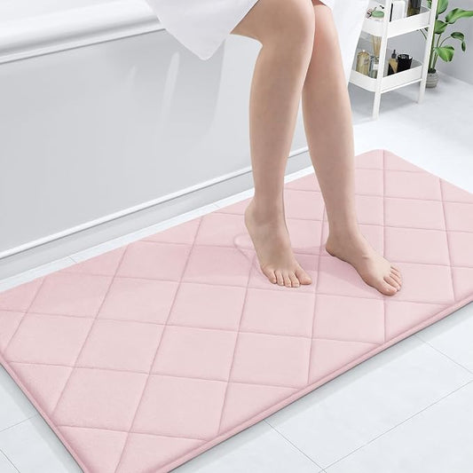 OLANLY Memory Foam Bath Mat 44x24, Ultra Soft and Absorbent Bathroom Rugs | Pink, Quick Dry, Machine Washable Shower Bath Rugs, Comfortable Bath Carpet for Bathroom Floor, Tub and Shower