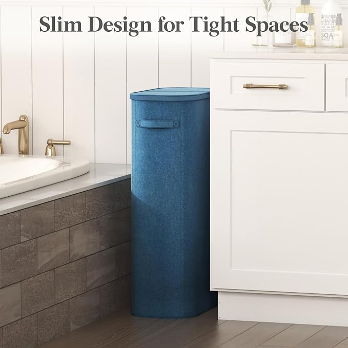 Lifewit Slim Laundry Basket with Lid and Removable Bag, 75L, Dark Blue | Plastic Handles, Collapsible Narrow Laundry Hamper, Tall Skinny Laundry Bin, Clothes Hamper for Laundry, Bedroom, RV, Dorm