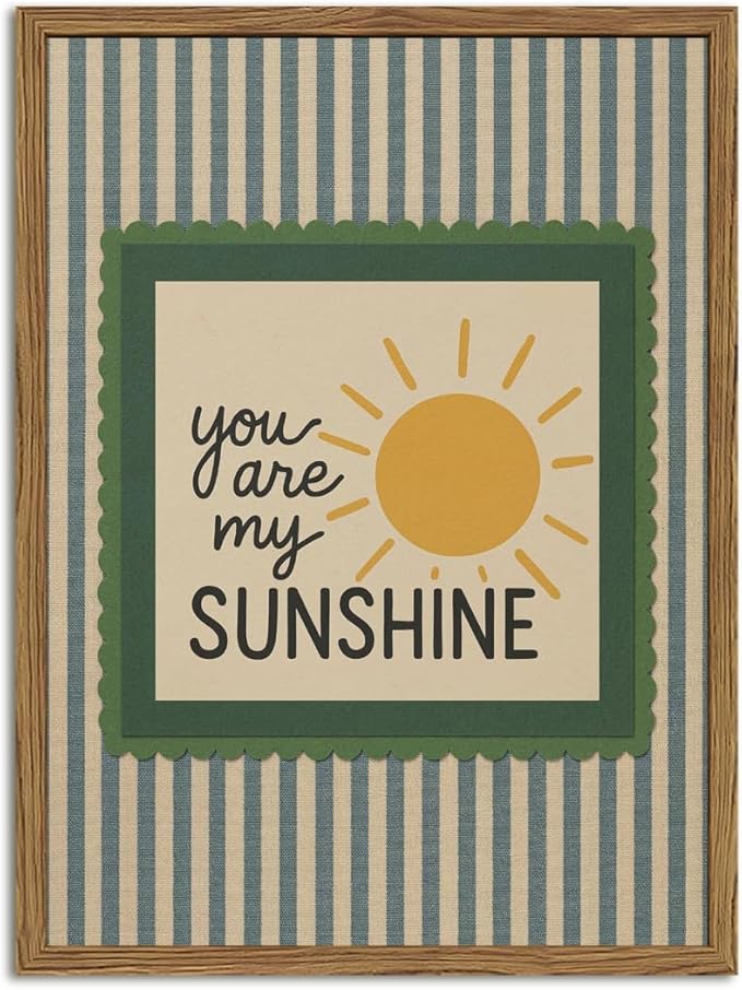 You are My Sunshine Wall Art Vintage Striped Quote Sign Wall Decor Picture Cute Sunshine Nursery Poster Canvas Painting Prints for Kids Living Room Bedroom 12x16 inch Wood Framed