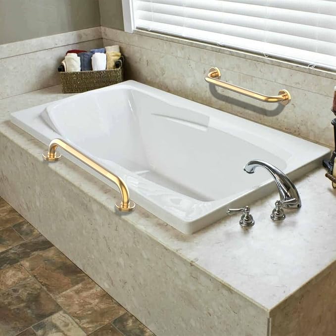 24 Inch Anti Slip Shower Grab Gold, Munzong Bathroom Grab Bar, Knurled Bathroom Balance Bar,Safety Hand Rail Support Handicap Elderly Injury Senior Assist Bath Handle | Heavy Duty Knurled Bathroom Balance Bar Safety Hand Rail Support Handicap Elderly I...