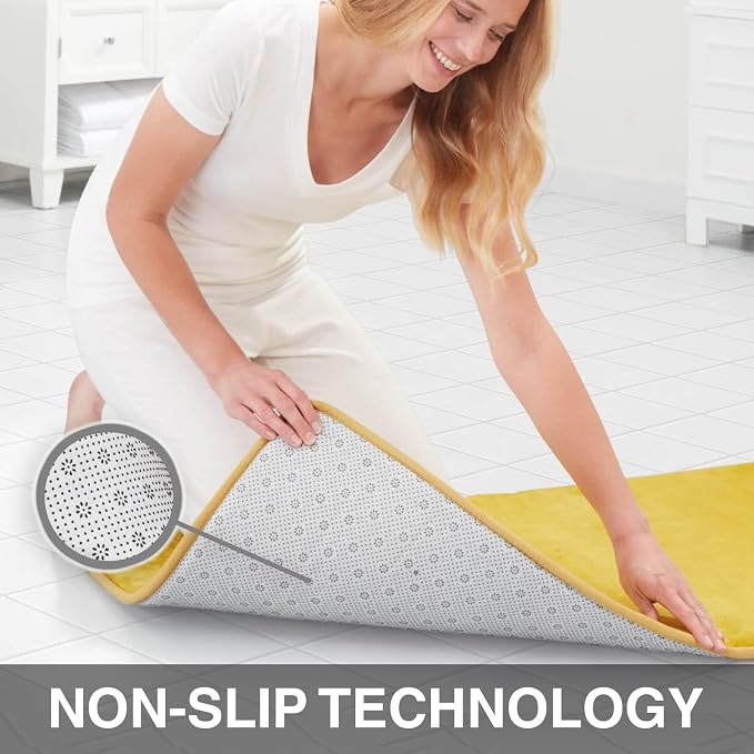 Memory Foam Bath Mat Non Slip Absorbent Super Cozy Velvet Bathroom Rug Carpet (24 inches X 48 inches, Mustard)