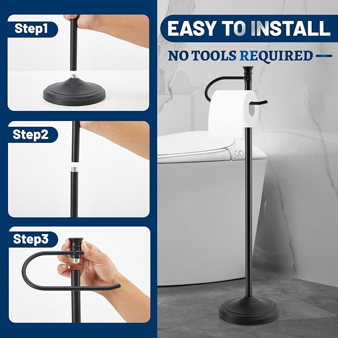Toilet Paper Holder Free Standing,Sturdy Metal Toilet Paper Holders Stand | Stable & Rustproof Toilet Paper Stand with Heavy Base,Large Rolls Capacity Free Standing Toilet Paper Holder for Bathroom