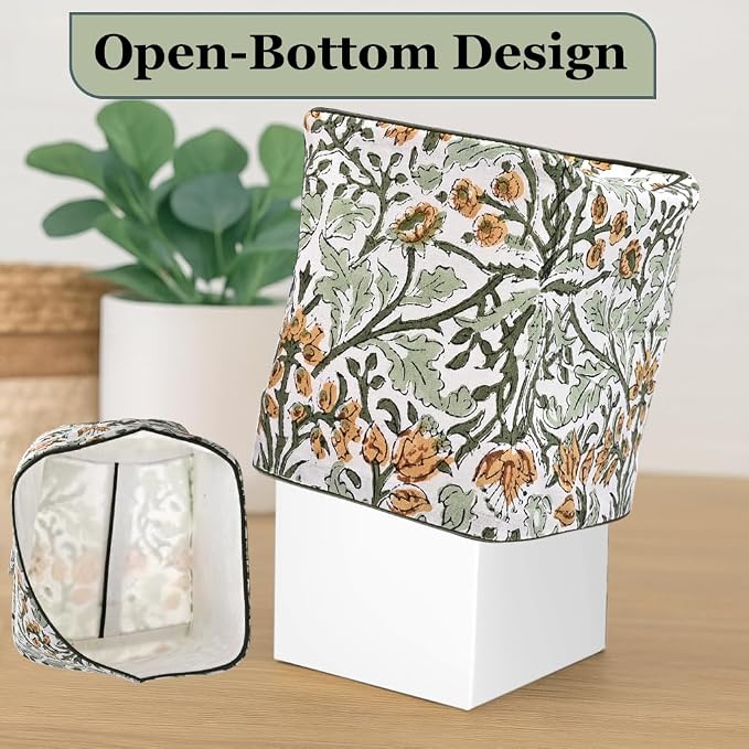 Goldenrod Yellow Block Print Tissue Box Cover – Handmade Cotton Fabric Tissue Holder for Home Bedroom Living Room Bathroom Vanity Car Nightstand Office Kitchen – Decorative Square Napkin Holder