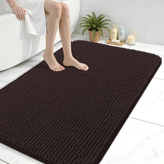 Arotive Chenille Bathroom Rugs 40x32, Soft Absorbent Bath Mat, Brown | Rubber Backing, Machine Washable Dry Bath Mats for Bathroom Floor, Tub and Shower, Home Decor Accessories