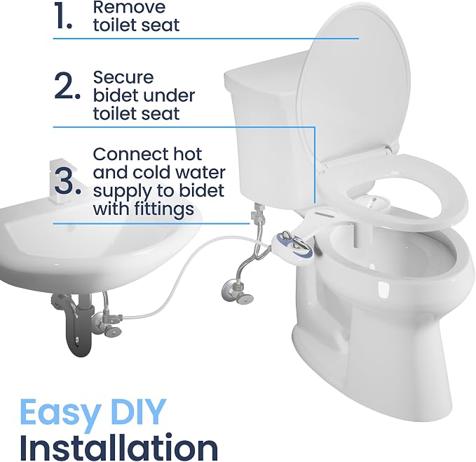 LUXE Bidet NEO 320 - Warm Water Bidet Attachment for Toilet Seat, Blue | Non-Electric, Warm Water, Dual Nozzle, Self-Cleaning, Adjustable Water Pressure, Rear & Feminine Wash