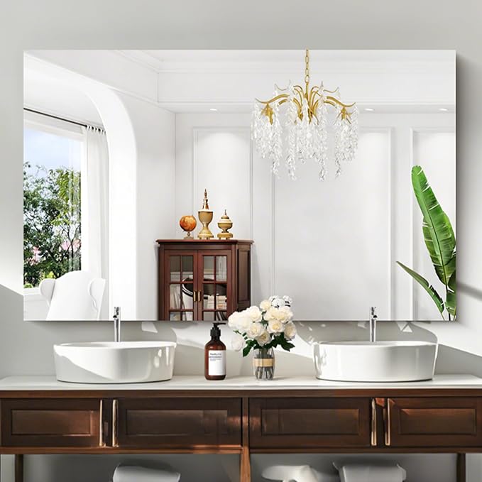 KOCUUY Frameless Mirror, 60"x40" Bathroom Mirror for Over Sink, Upgraded Shatterproof, Large Rectangle Unframed Mirror for Wall, Bathroom, Bedroom, Living Room, Entryway, Hang Horizontal/Vertical