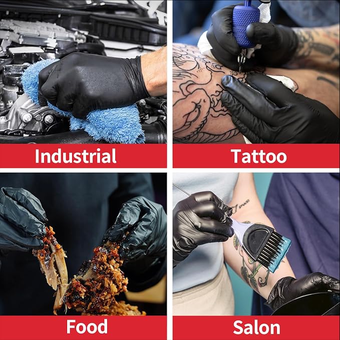 Nitrile+ Disposable Gloves, 5 Mil Latex & Powder-Free Glove 100 Ct | Soft Stretch Fit •Powder-Free •Latex-Free •Chemical Resistant •Cooking •Cleaning •Food Prep •Exam •Blue /Black •100 Ct