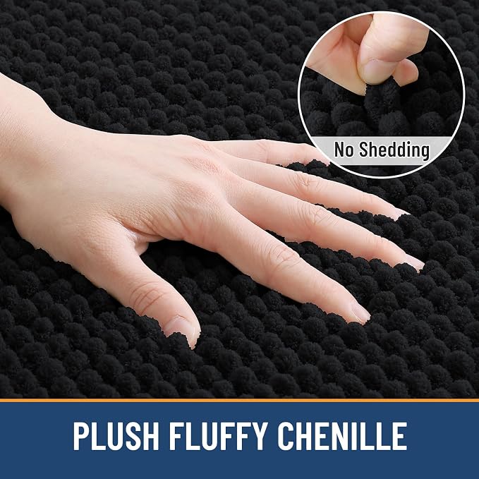 Arotive Chenille Bathroom Rugs 40x32, Soft Absorbent Bath Mat, Black | Rubber Backing, Machine Washable Dry Bath Mats for Bathroom Floor, Tub and Shower, Home Decor Accessories