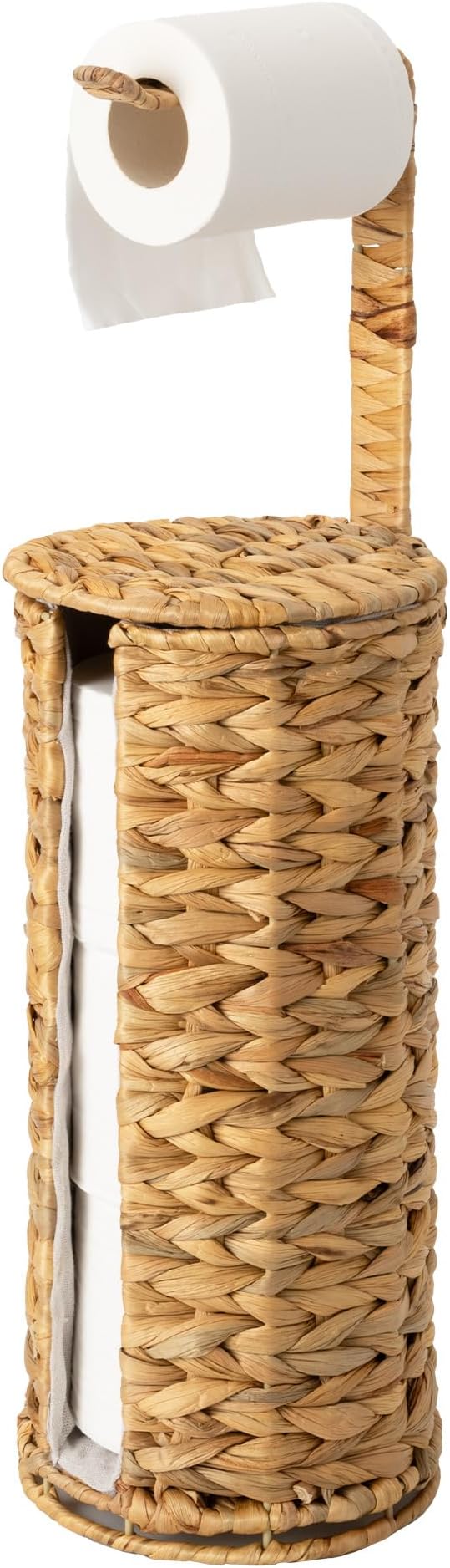 StorageWorks Toilet Paper Holder Stand with Covered, Toilet Paper Stand | Wicker bathroom accessories for 4 Rolls with Cloth Lining, Tissue Holder for Bathroom Decor with Shelf, Water Hyacinth