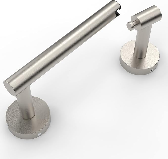 RUACQ Brushed Nickel Toilet Paper Holder Wall Mount for Bathroom | Dual-Post Pivoting Tissue Roll Holder with Round Base, 304 Stainless Steel, Rustproof, Screw-in, for Hotels & Apartments