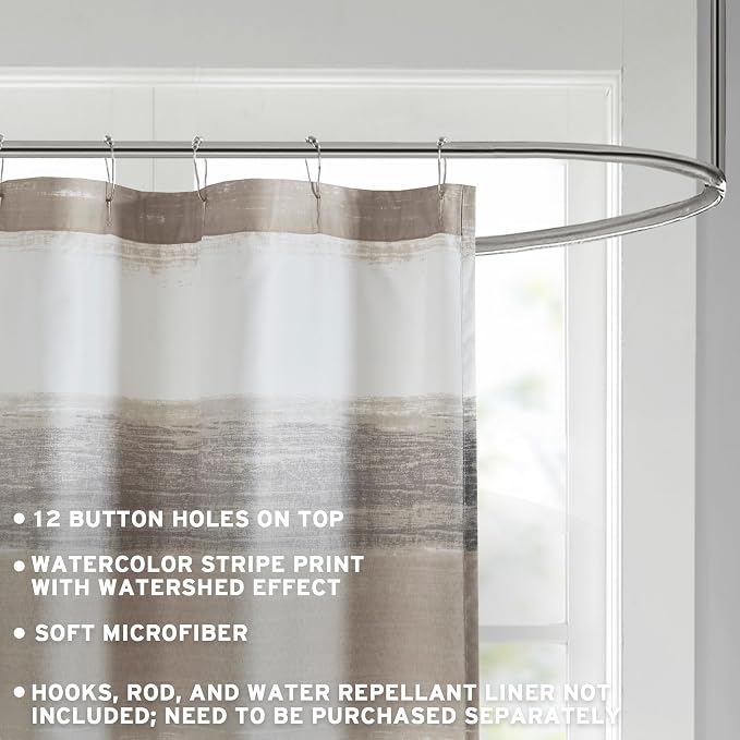 Madison Park Saben Shower Curtain for Bathroom, 72 x 72, Taupe/Black | Ultra Soft, Microfiber, Adds Privacy, Machine Washable, Striped Pattern, OEKO-TEX Certified