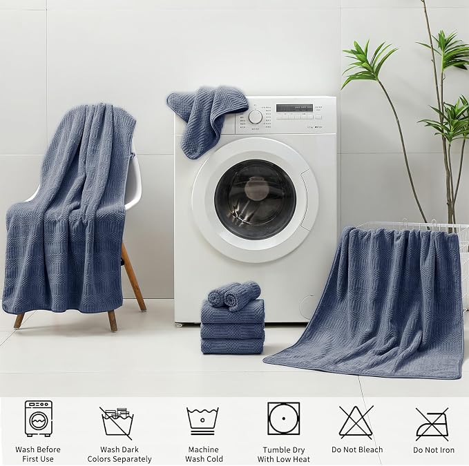 18 Pcs Purple Blue Family Towels Set-6 Bath Sheets,6 Hand Towels,6 Washcloths Soft Polyester Towels Absorbent Shower Towel Quick Dry Beach Chair Towel Lint Less Towels Set for Bathroom Spa Gym Hotel