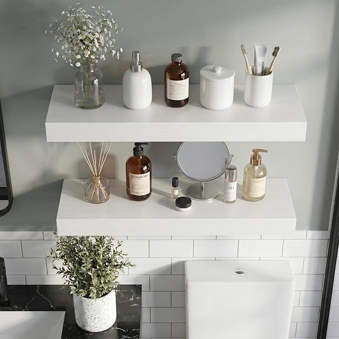 Vivelove 36 Inch Floating Shelves Wall Mounted for Display, 6.5 Deep Duty Shelves with Invisible Brackets for Living Room,Bedroom,Kitchen, Bathroom Storage & Decor,36" Wx6.5 Dx1.4 H - White