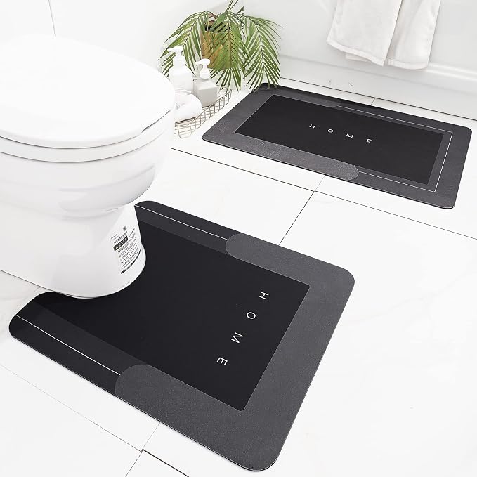 HelloTree 2Pcs Ultra Soft Napa Skin Bath Mat and U-Shaped Toilet Rug, Water Absorbent and Non Slip Shower Bath Rug for Bathroom, Tub and Shower - 20"x32"+20"x24", Dark Grey | Water Absorbent and Non Slip Shower Bath Rug for Bathroom, Tub and Shower - 2...