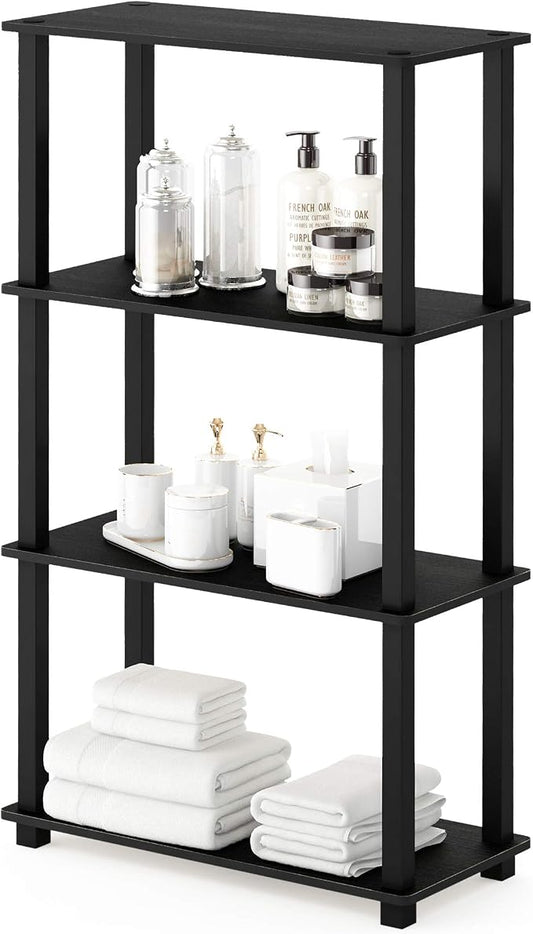 Furinno TURN-S-TUBE Toolless 4-Tier Storage Shelves, Book Shelf, Americano | Open Frame Corner Shelf, for Organization and Storage, Living Room, Garage, Home Office