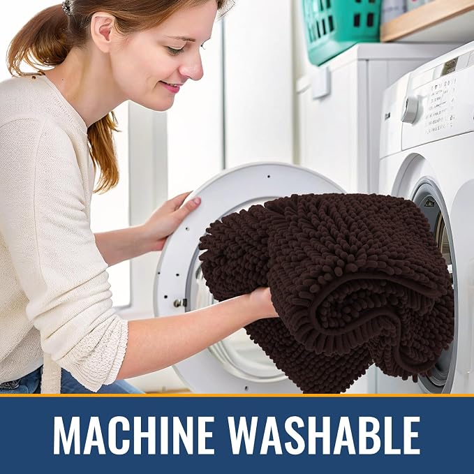 Arotive Bathroom Rugs 47x24, Soft Absorbent Shaggy Chenille Bath Rugs | Brown, Machine Washable Rubber Backing Bath Mats for Bathroom Floor Tub and Shower Home Decor Accessories