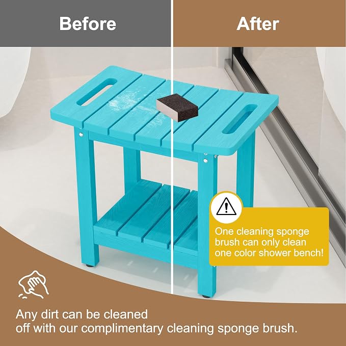 HIPS Shower Benches for Inside Shower, Shower Stool with Space-Efficient Storage Shelf, Waterproof Shower Chair Seat for Spa Bathroom(Sky Blue)