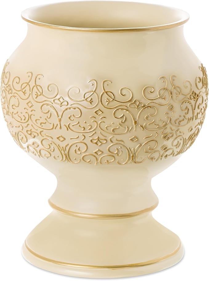 Creative Scents Shannon Bathroom Trash Can 1.05 Gal / 4L – Decorative Wastebasket - Durable Resin Waste Paper Basket - Space Friendly Bath Dust Bin, Gold and Beige Bathroom Accessories