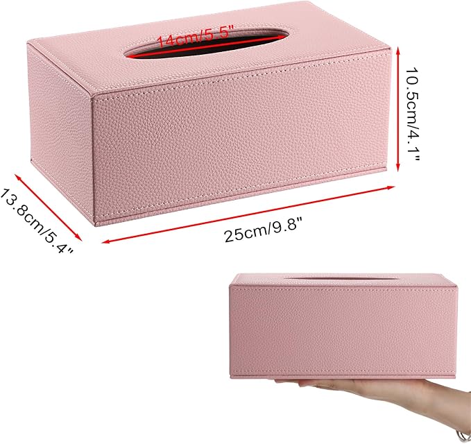 Sumnacon Tissue Box Cover Rectangle,Magnetic Bottom Tissue Box Holder,Pink | Decorative PU Tissue Box Cover Rectangular,Lychee Pattern Tissue Cover for Bathroom Toilet Bedroom Living Room Table Office