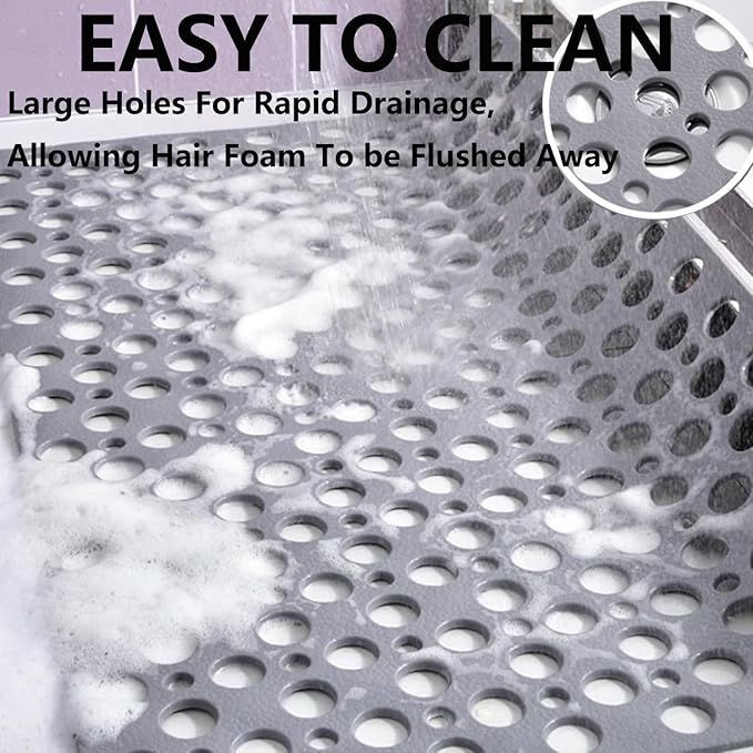 Casa and Beyond Shower Mat, Bathtub Mat Non Slip with Suction Cups and Drain Holes, Easy to Clean Soft Machine Washable, Shower Mats for Inside Shower Easy Dry&Cut (White,47" x 32"(Rectangular))