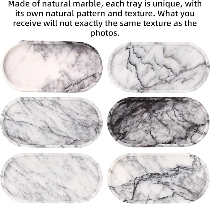 Oval Marble Bathroom Vanity Tray, Lilac, 12" x 6" x 0.8" | Natural Luxury Marble, Home Kitchen Bathroom Table Tray, Stone Decorative Countertop Tray, For Coffee Perfume Jewelry