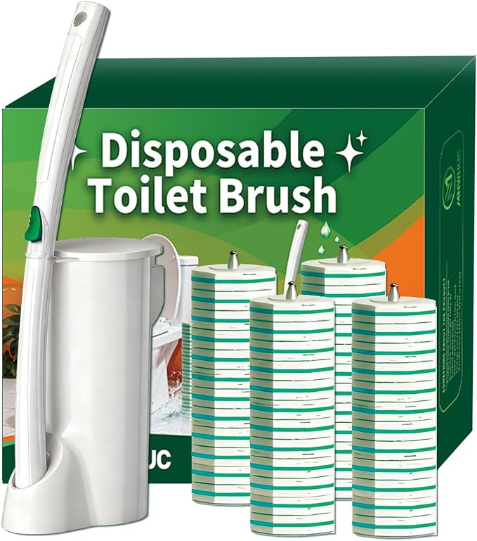 Disposable Toilet Brush, Toilet Bowl Cleaning System with 48 Count Wand Refills, Clean Brush Starter Kit with 1 Wand, 1 Storage Caddy and 1 wall Sticker (White)