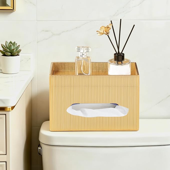 Rectangular Tissue Box Cover PU Leather Tissue Box Holder Rectangle | Magnetic Closure, Storage Tray, For All Full-Size Rectangular Tissue Box, For Bathroom NightStands Office Desk Decorative