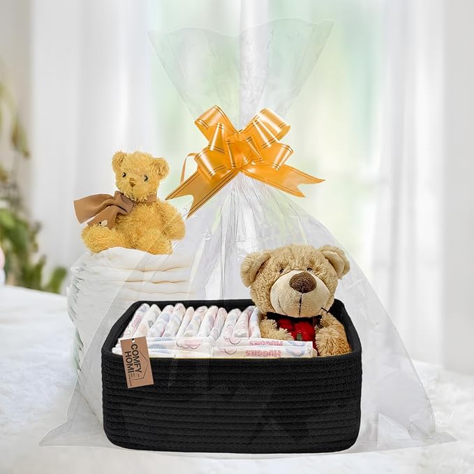 COMFY-HOMI 13" x 8.5" x 5.1" Storage Baskets for Organizing | Cotton Rope Woven Basket | Toy Storage Bin Box | Basket for Shelves, Closet Organizer Bin, Decorative Closet Shelf, 3 Pack