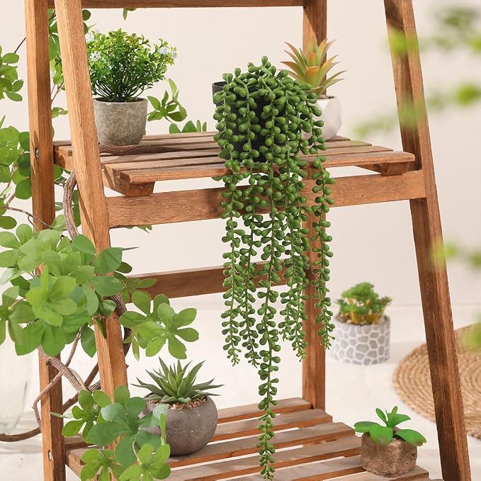2pcs Fake Hanging Plants Fake Potted String of Pearls Succulent Plants Small Faux Plants for Indoor Outdoor Shelf Wall Decor