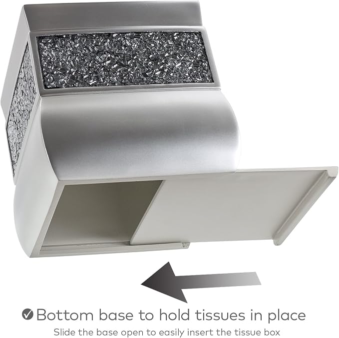 Crackled Glass Silver Square Resin Tissue Box Cover with Bottom Slider