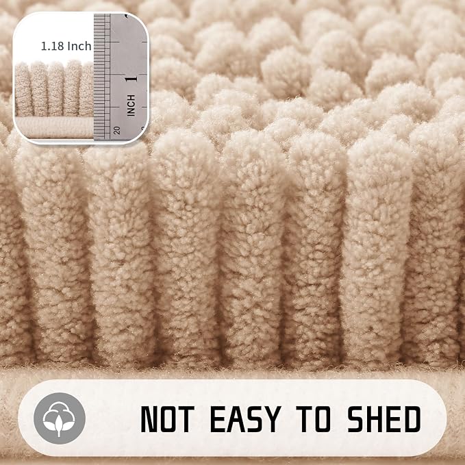 Yimobra Washable Bathroom Rugs, Super Soft & Absorbent Chenille Bath Mat for Floor & Carpet, Quick Dry Non Slip Bath Mat for Tub Shower, 24" x 17",Beige