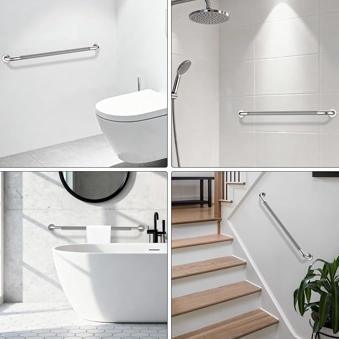 ZUEXT 32 Inch Brushed Nickel Anti Slip Shower Grab Bar with Knurled Grip | Bathroom Balance Support Rail, Assist Handle for Handicap Seniors, Wall Mount Stainless Steel Bath Safety Handrail, 1.25" Dia